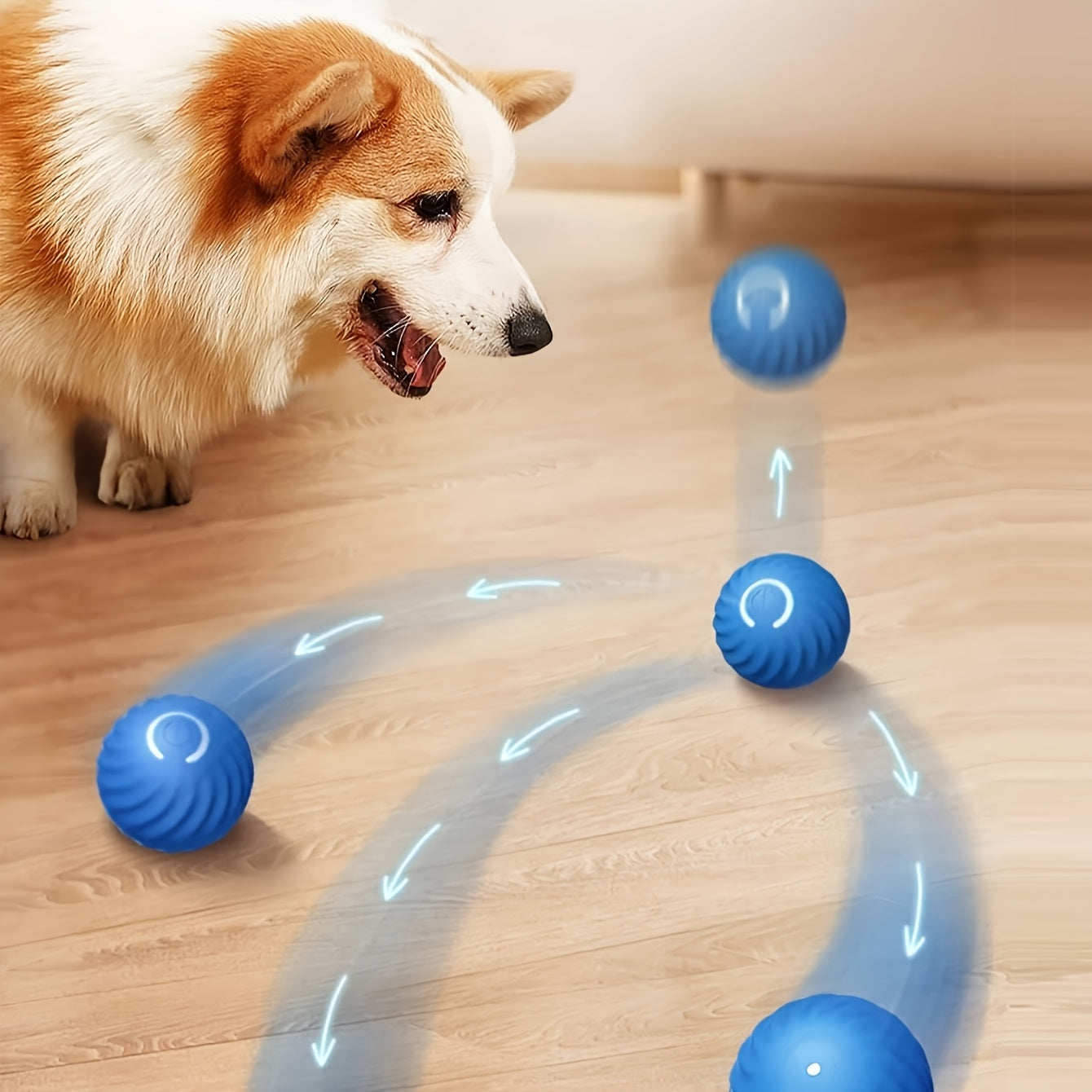 Automatic Rolling Ball Dog Toy - Interactive, USB Rechargeable, Durable Plastic | Blue & White, 1pc, for Small Dogs, Promotes Exercise