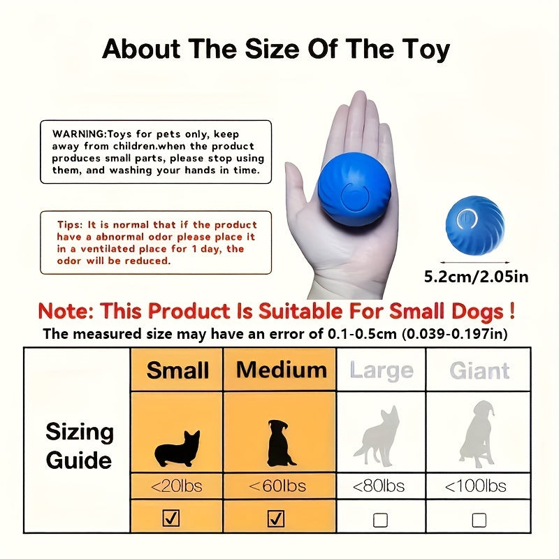 Automatic Rolling Ball Dog Toy - Interactive, USB Rechargeable, Durable Plastic | Blue & White, 1pc, for Small Dogs, Promotes Exercise