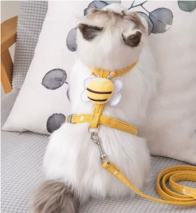 Adjustable Cat Harness Set – Bee Collar & Leash for Walking
