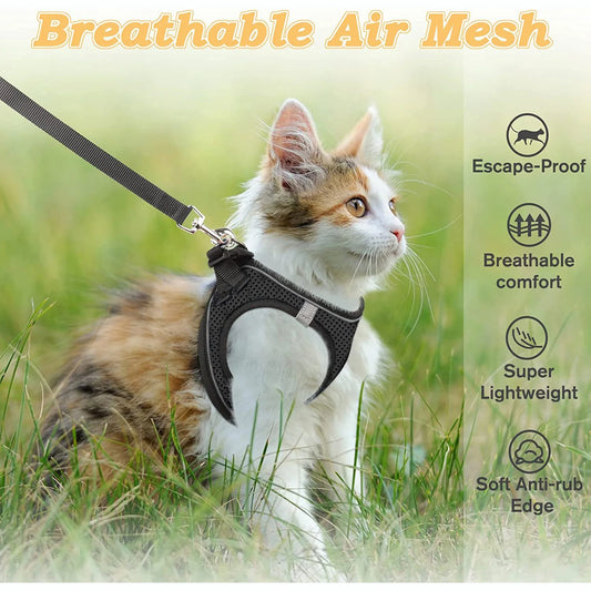 Escape-Proof Cat Harness for Walking – Soft & Reflective