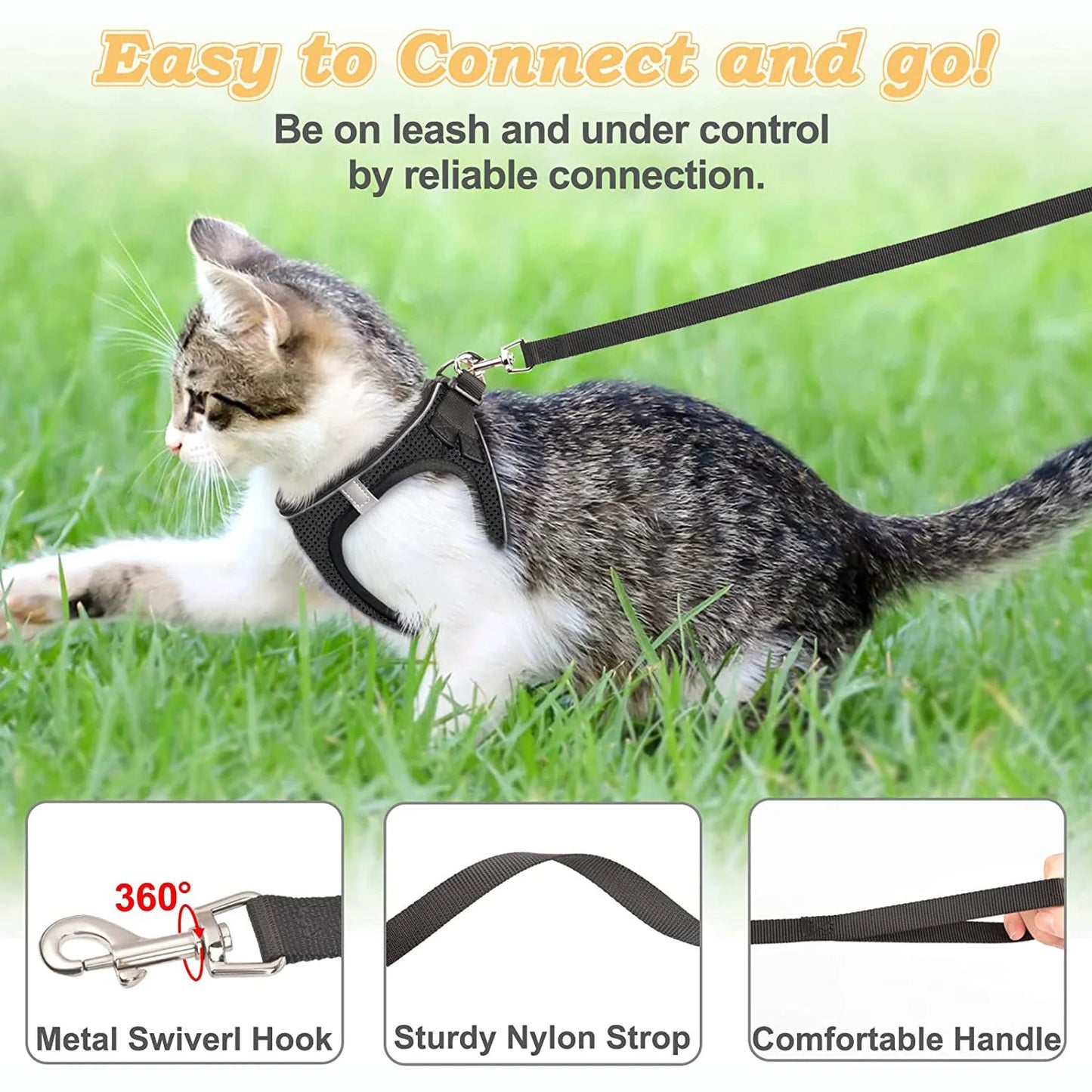 Escape-Proof Cat Harness for Walking – Soft & Reflective