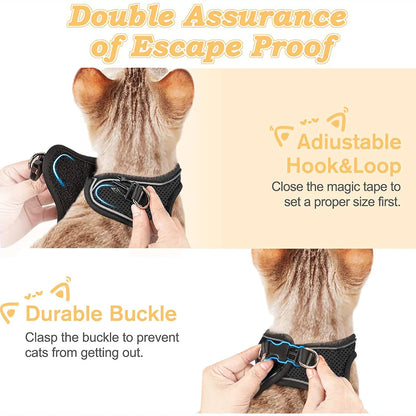 Escape-Proof Cat Harness for Walking – Soft & Reflective